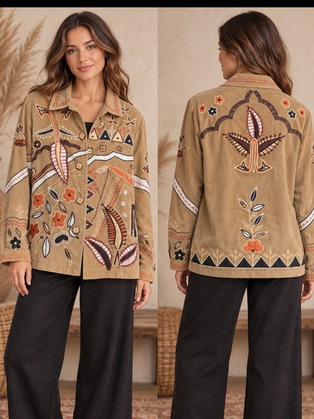 Embroidered Boho Tan Jacket (091356) 🍂 ☀️
